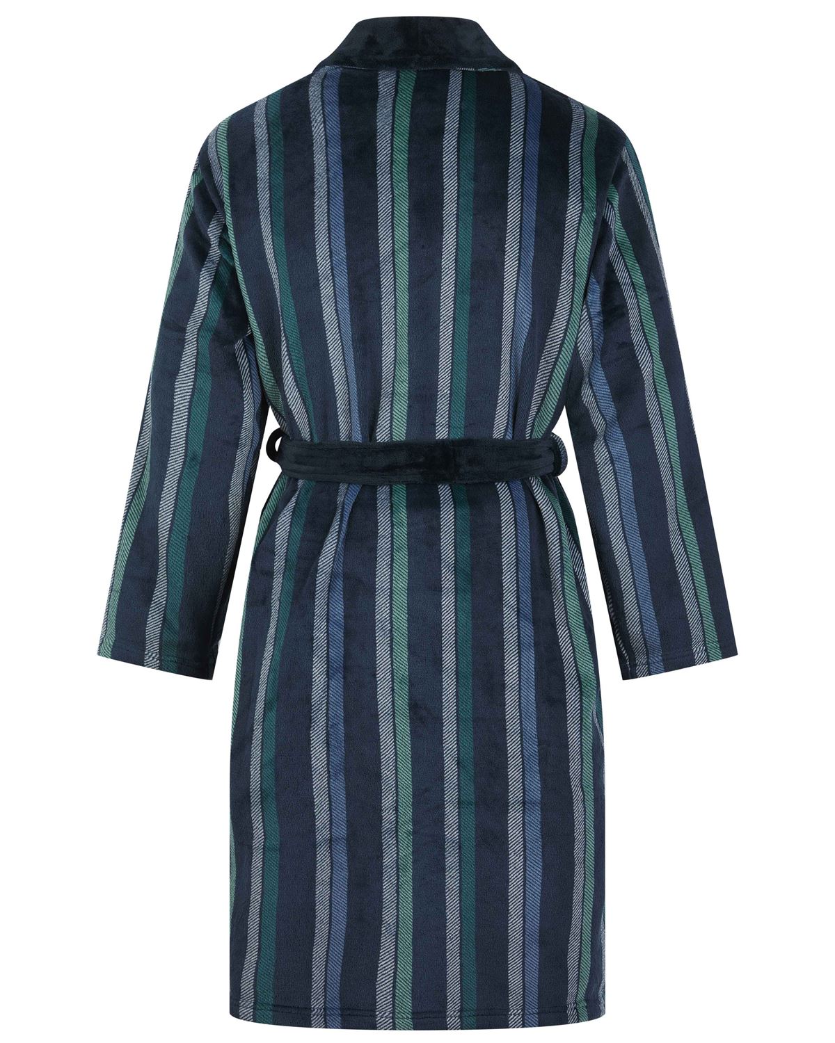 Walker Reid Mens Navy Stripe Coral Fleece Robe