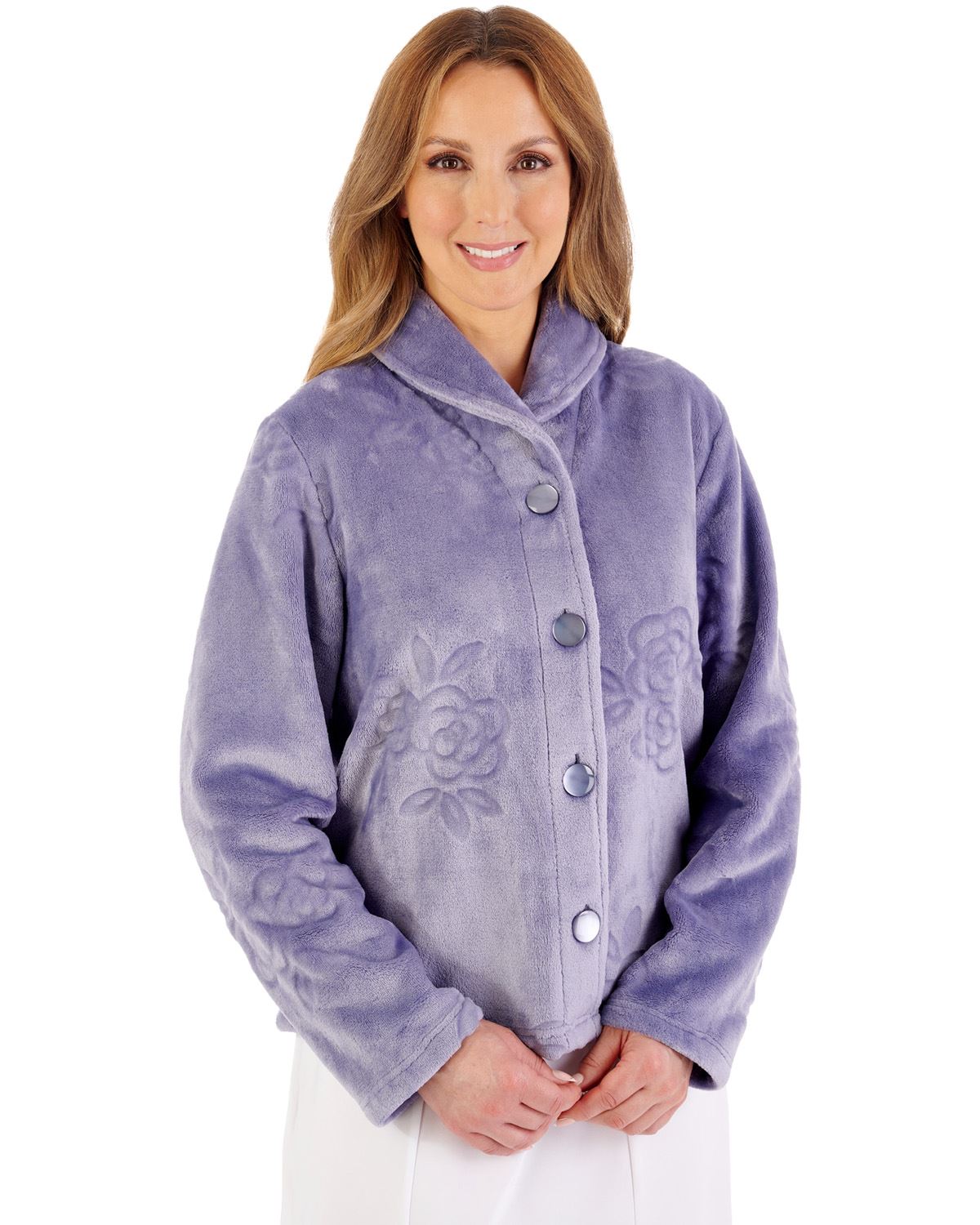 Slenderella Womens Floral Embossed Fleece Bedjacket