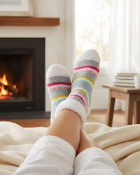 Forever Dreaming Womens Sherpa Lined Striped Fleece Lounge Socks
