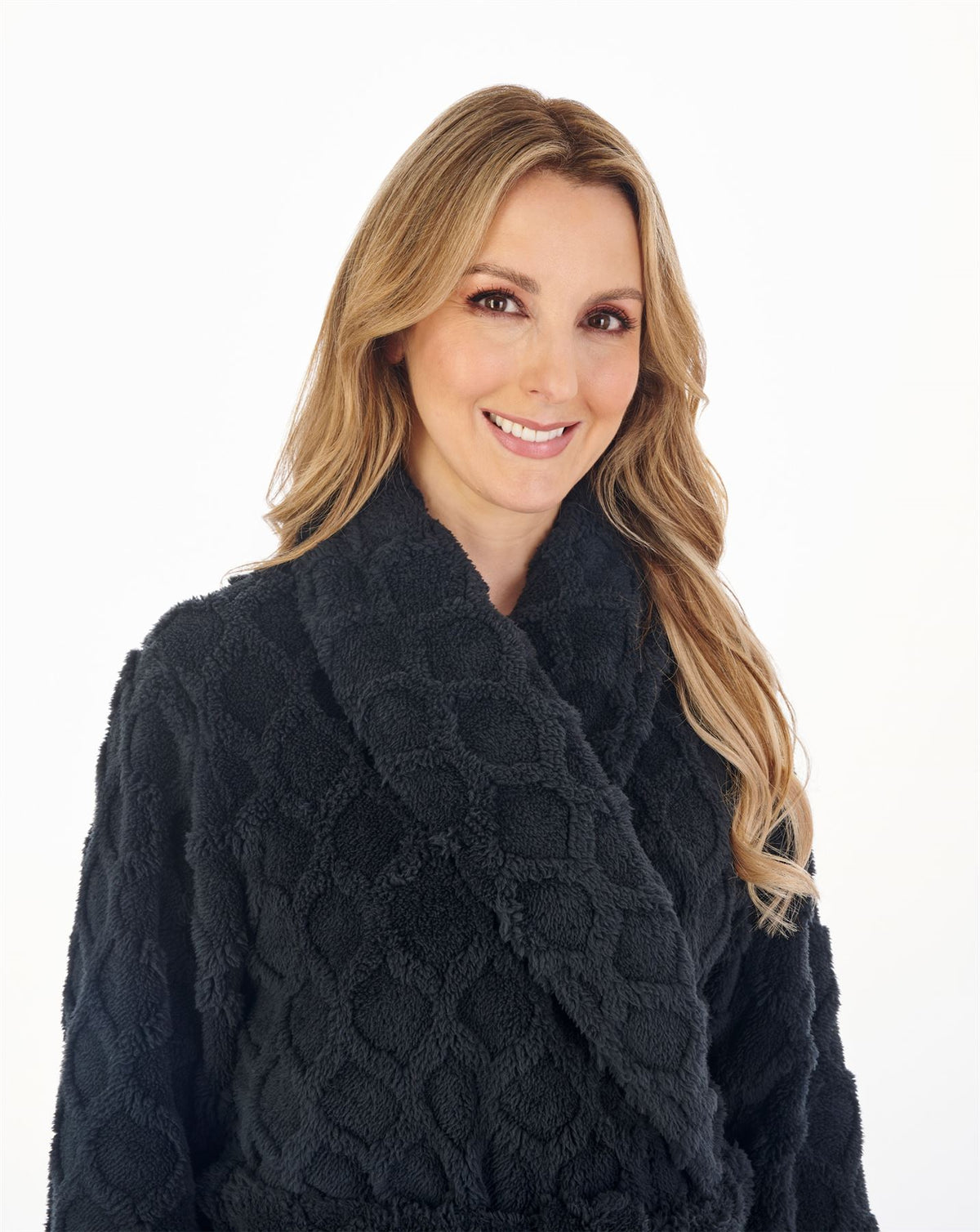 Slenderella Womens Textured Fleece Wrap Dressing Gown