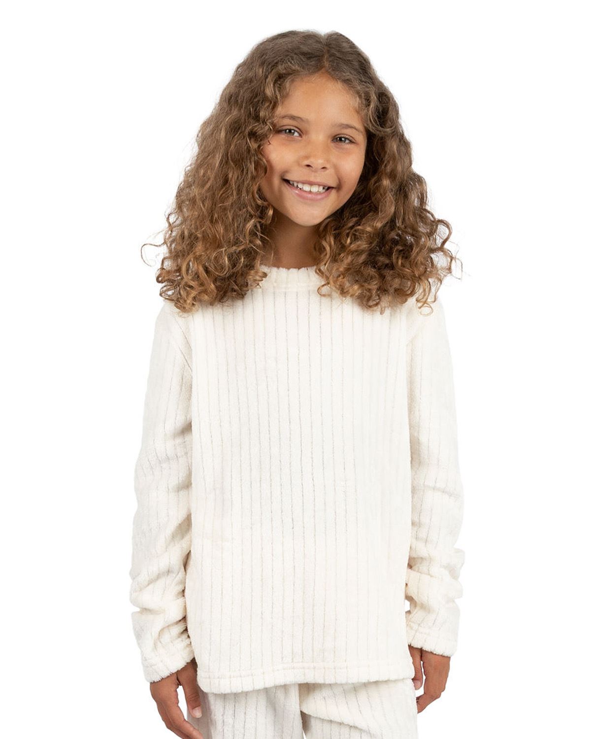 Forever Dreaming Girls Ribbed Stripe Fleece Lounge Set