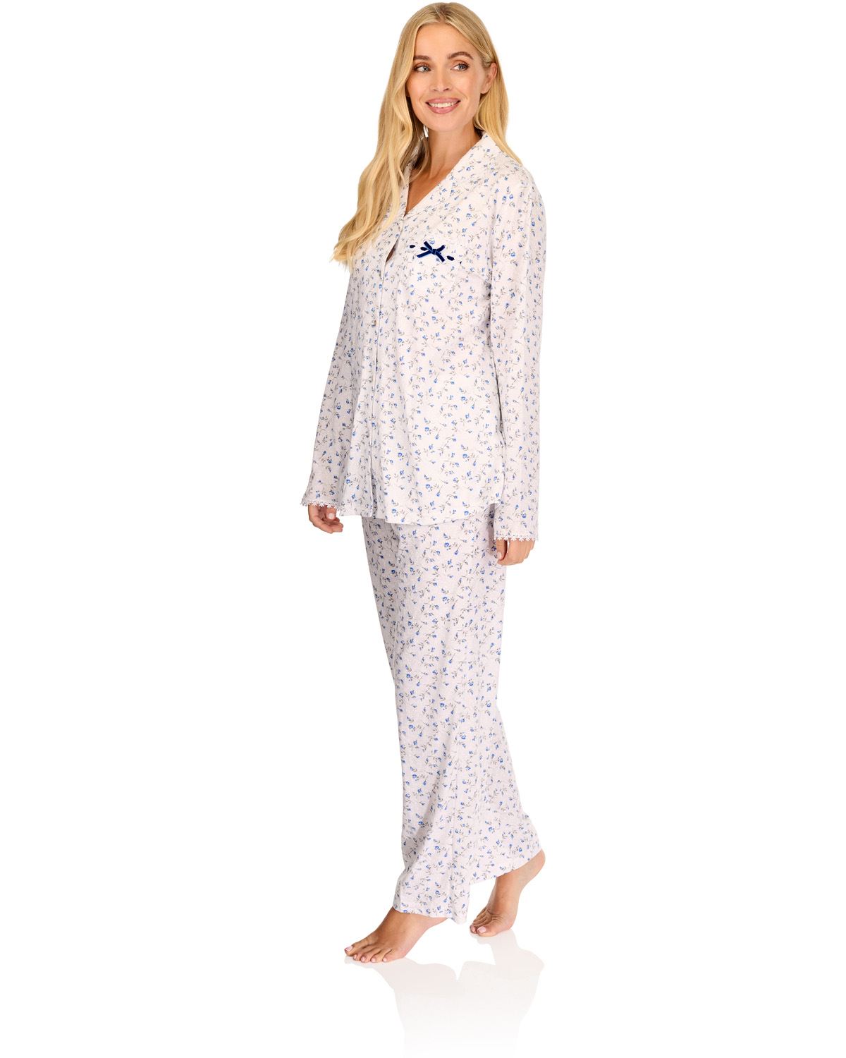 La Marquise Womens 'Velvet Rose' Long Sleeve Button Pyjamas