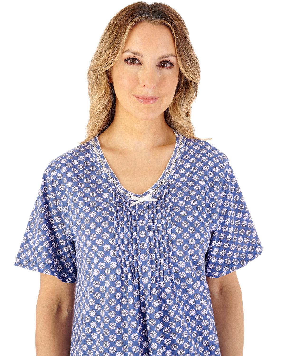 Slenderella Womens Geo Print 45" Jersey Short Sleeve Cotton Nightdress