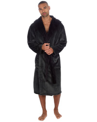 Huggable Mens Contrast Flannel Fleece Hooded Robe