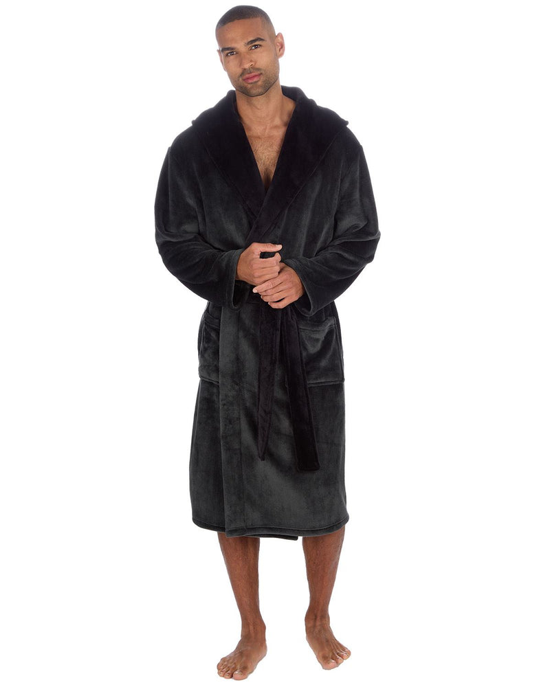 Huggable Mens Contrast Flannel Fleece Hooded Robe