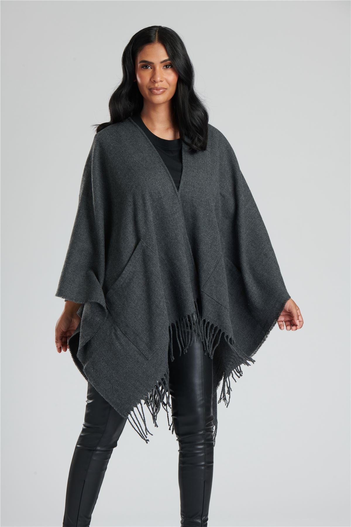 South Beach Womens Knitted Fringe Poncho