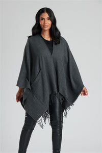 South Beach Womens Knitted Fringe Poncho