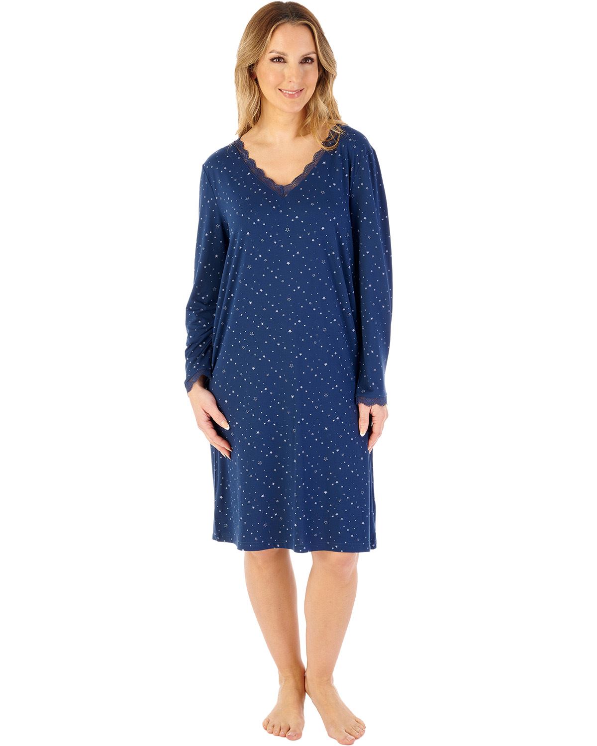 Gaspe by Slenderella Womens 40" Supersoft Long Sleeve Star Print Nightdress