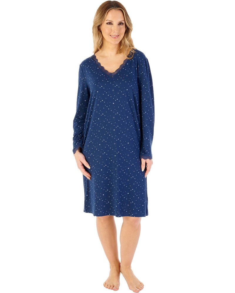 Gaspe by Slenderella Womens 40" Supersoft Long Sleeve Star Print Nightdress