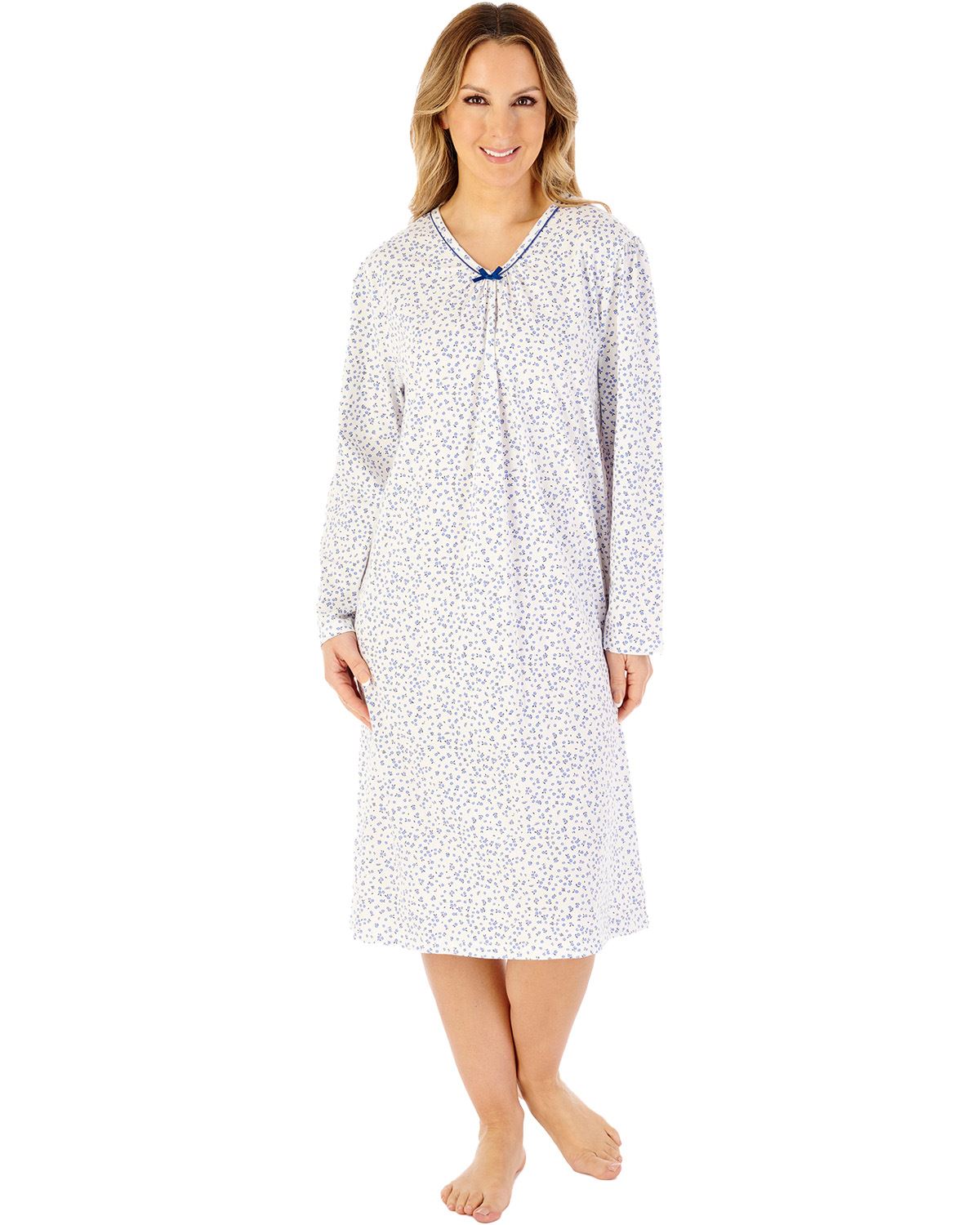 Slenderella Womens Ditsy Print 42" Long Sleeve Jersey Nightdress
