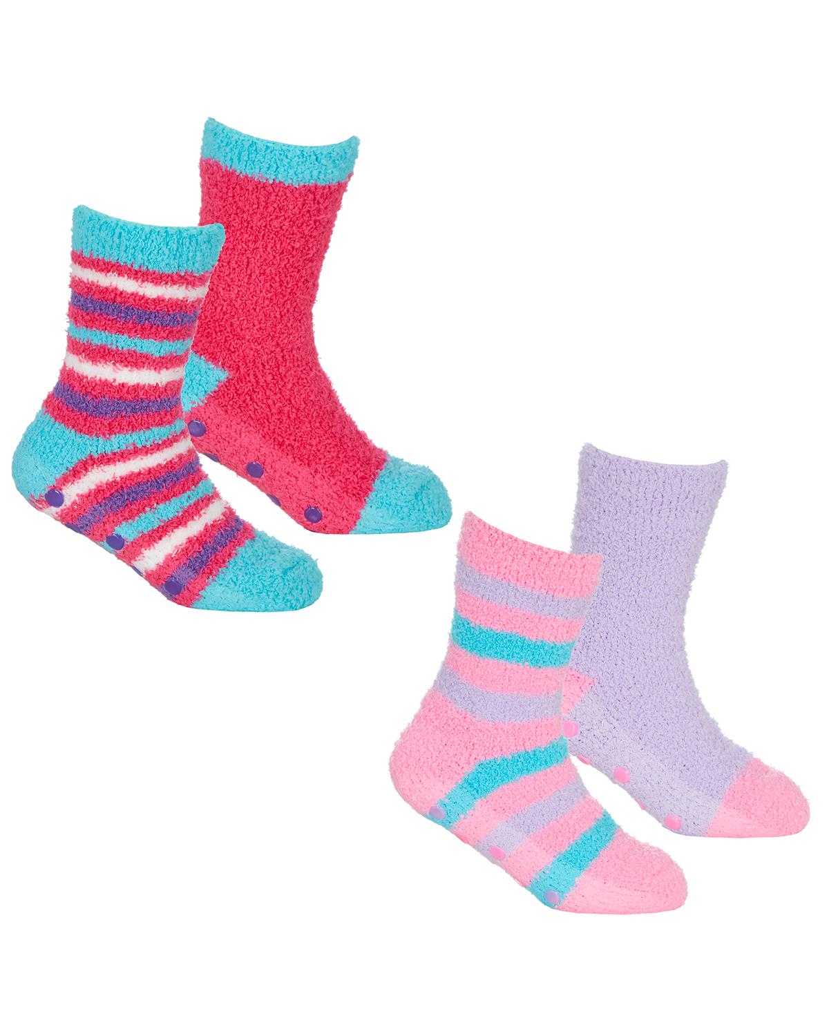 4 Pairs Girls Pink Stripe Cosy Socks