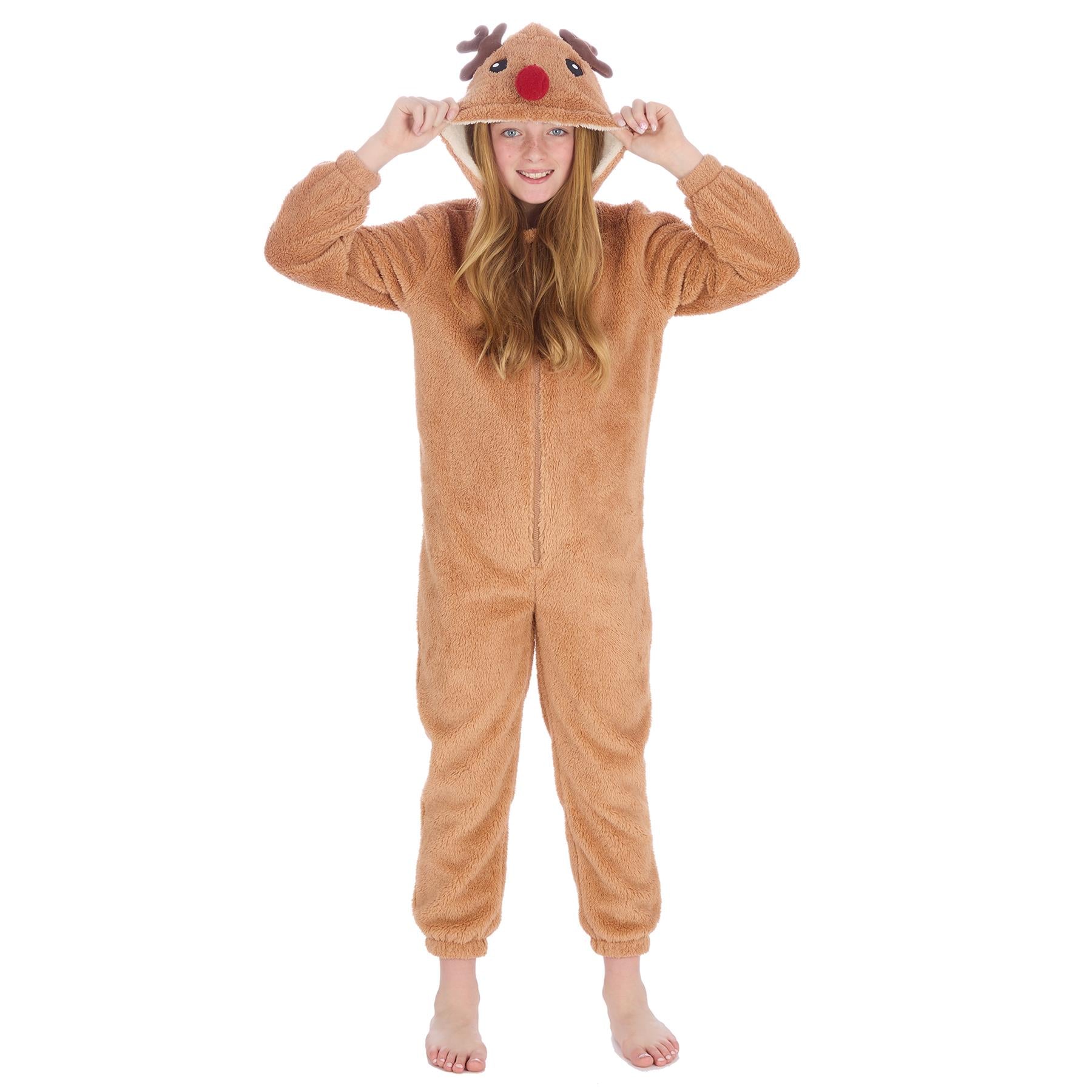 Kids Brown Sherpa Reindeer Onesie