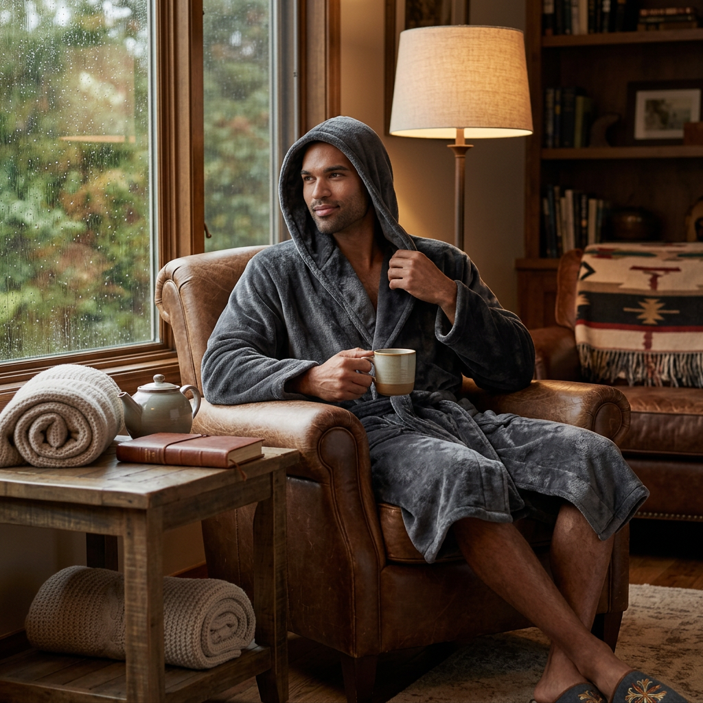 Slumber Hut Mens Polished Hooded Dressing Gown