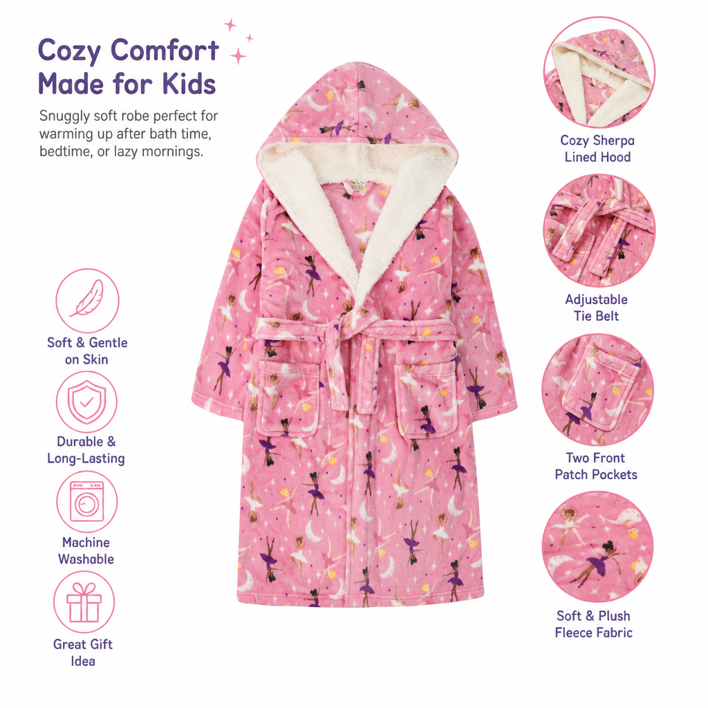 Girls Ballerina Hooded Dressing Gown