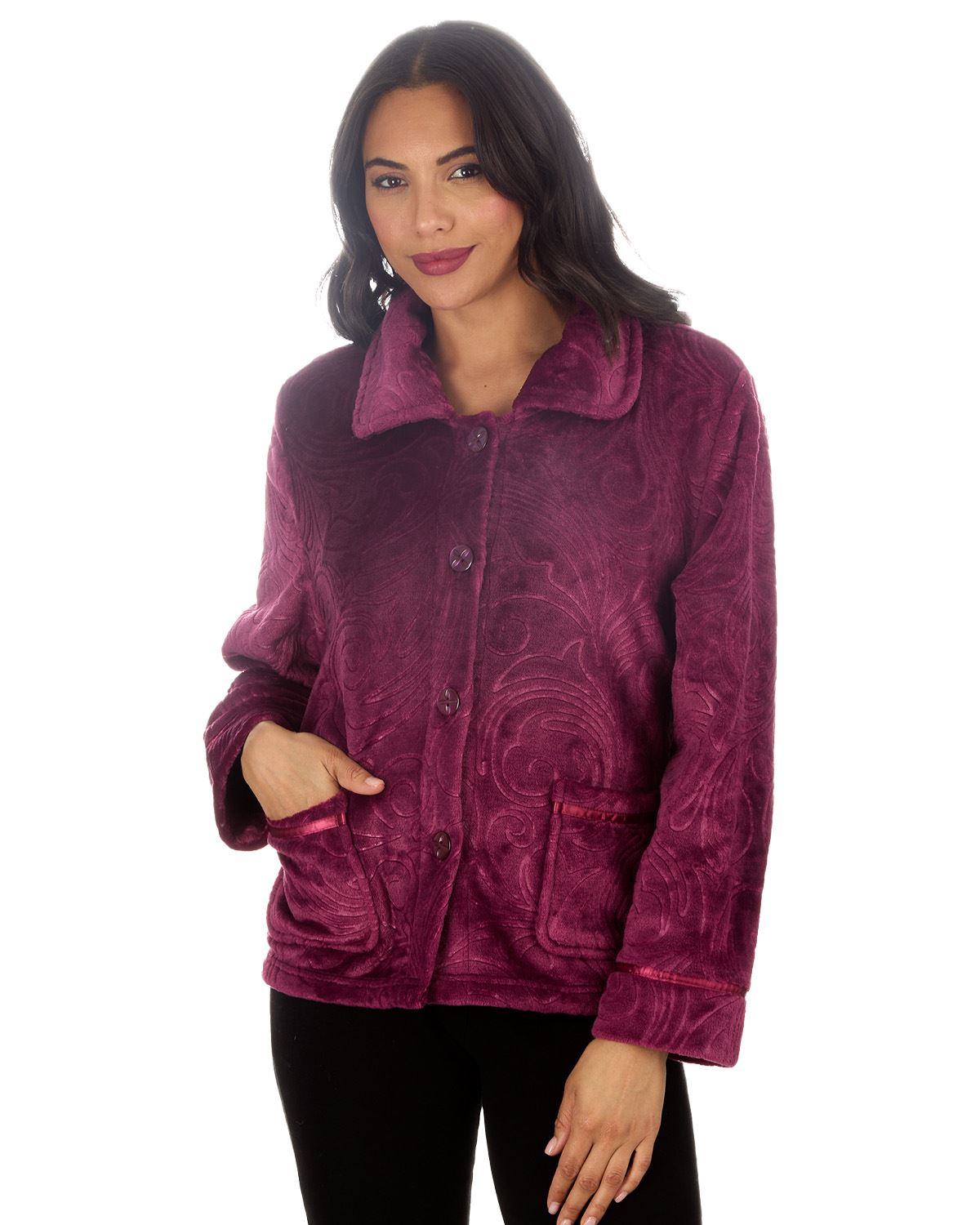 Countess Christie Womens Embossed Button Bed Jacket