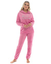 Womens Polished Fleece Slogan Hooded Pyjamas