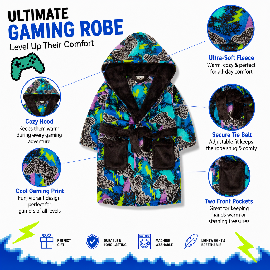 Boys Multicoloured Gaming Dressing Gown