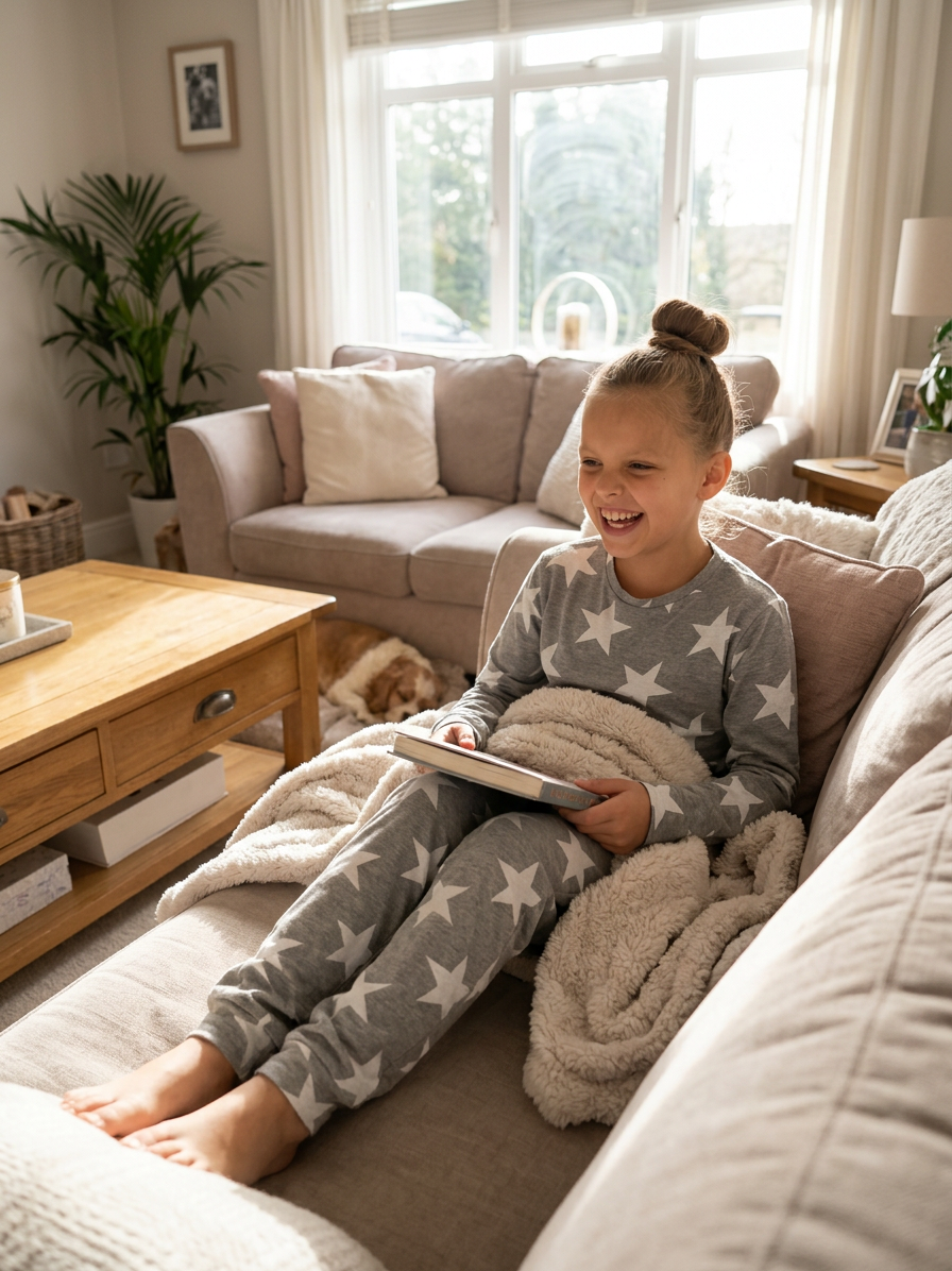 Slumber Hut Girls Jersey Grey Star Pyjamas