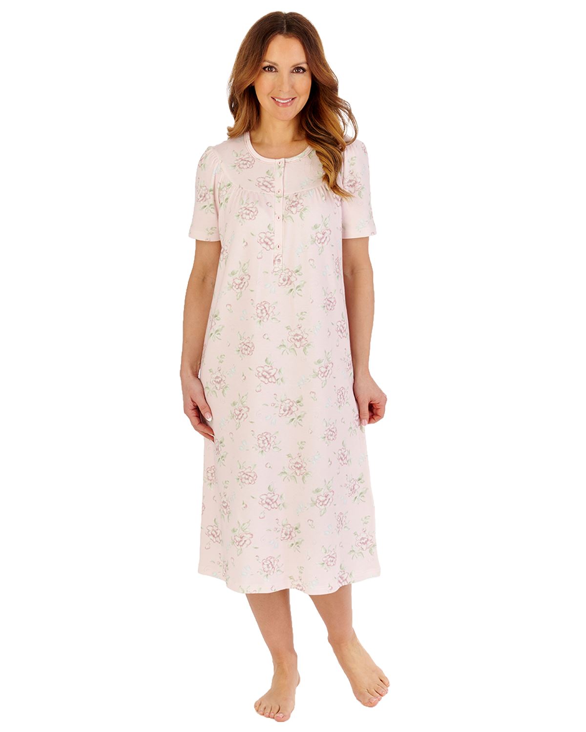 Slenderella Womens Cotton Large Floral 43" Short Sleeve Nightdress