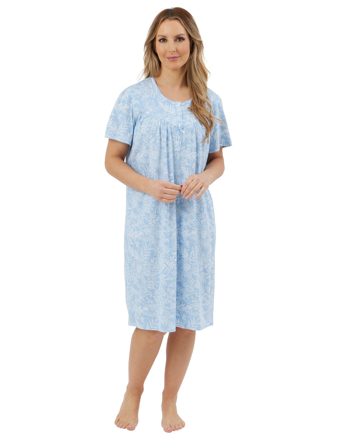 Marlon Womens Linear Floral 40" Short Sleeve Nightie