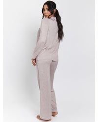 Loungeable Womens Marl Brushed Rib Buttoned Pyjamas