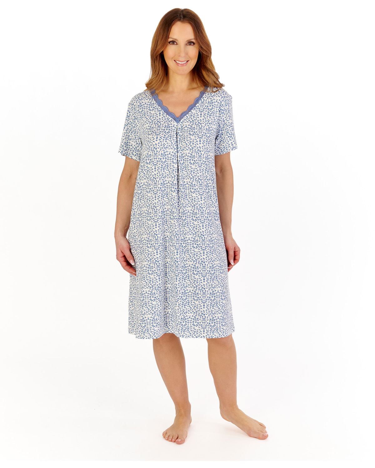 Gaspe Womens Supersoft Leopard Print 38" Short Sleeve Nightdress