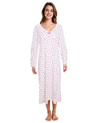 Cottonique Womens Long Sleeve Cotton Floral Nightdress