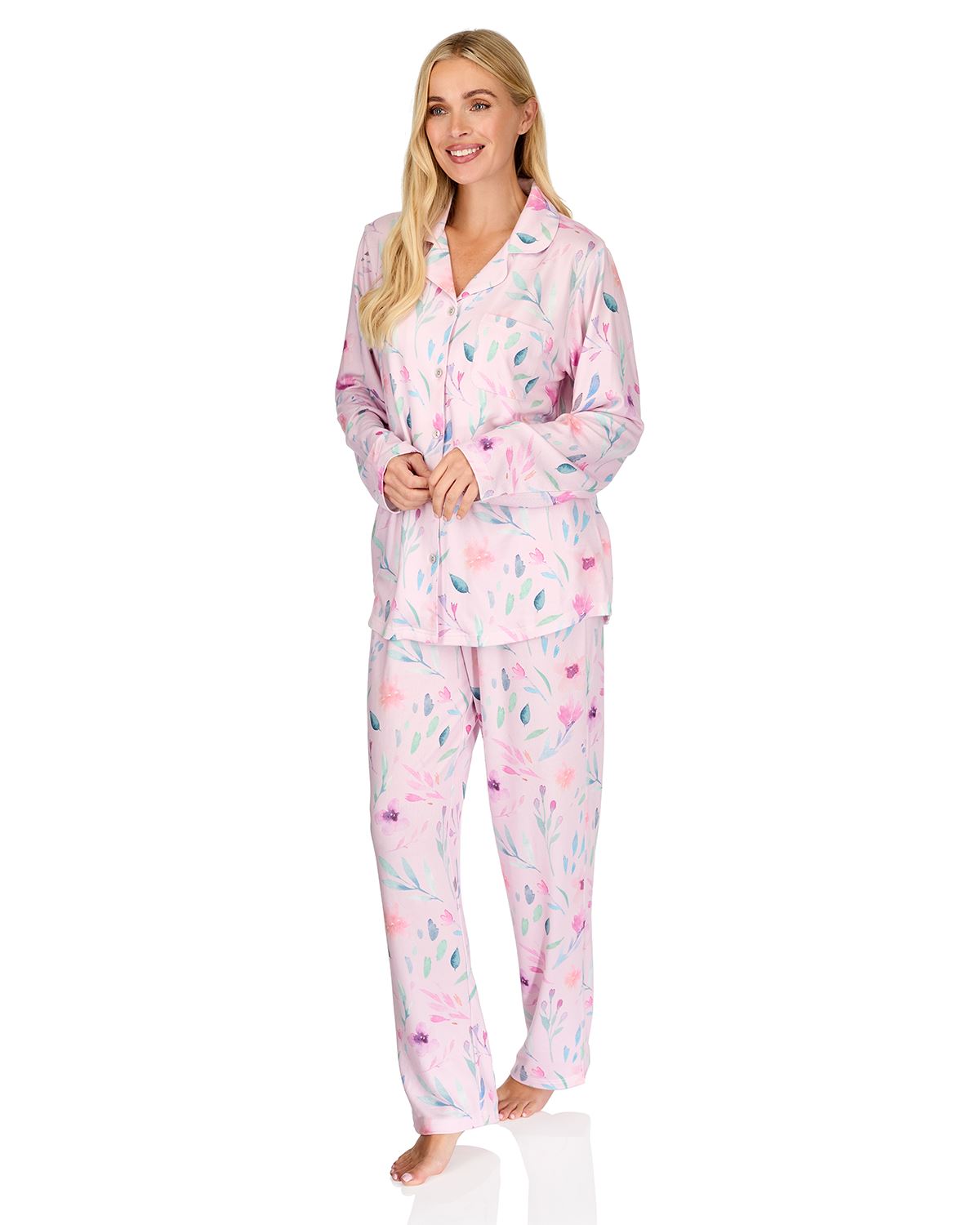 La Marquise Womens 'Watercolours' Long Sleeve Button Pyjamas