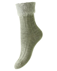 HJ Hall Womens Fluffy Top Cable Knit Socks