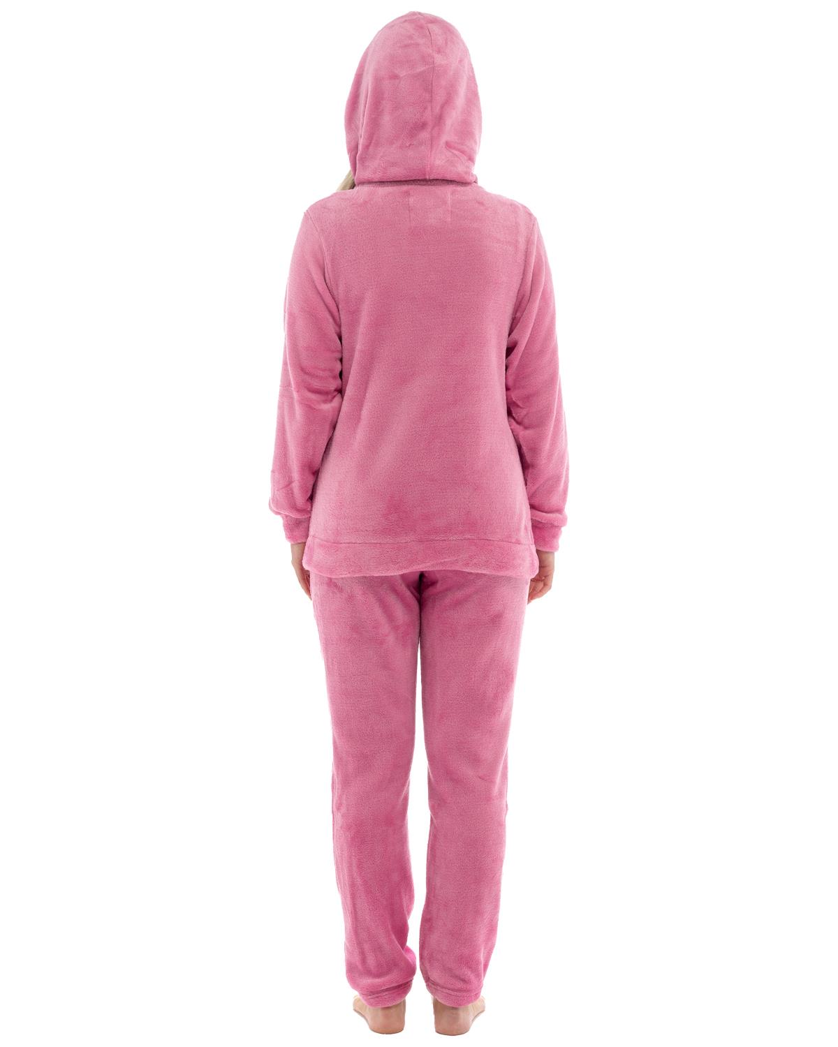 Womens Polished Fleece Slogan Hooded Pyjamas