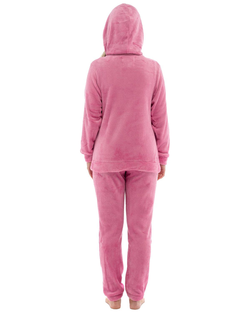 Womens Polished Fleece Slogan Hooded Pyjamas