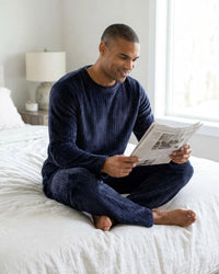 Cargo Bay Mens Ribbed Stripe Fleece Lounge Set