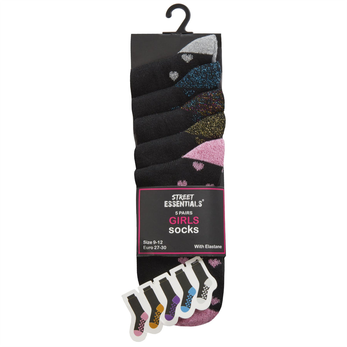 5 Pairs Girls Glitter Sole Socks