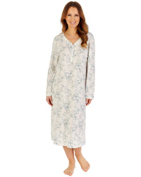 Slenderella Womens Outline Floral Cotton 45" Long Sleeve Nightdress