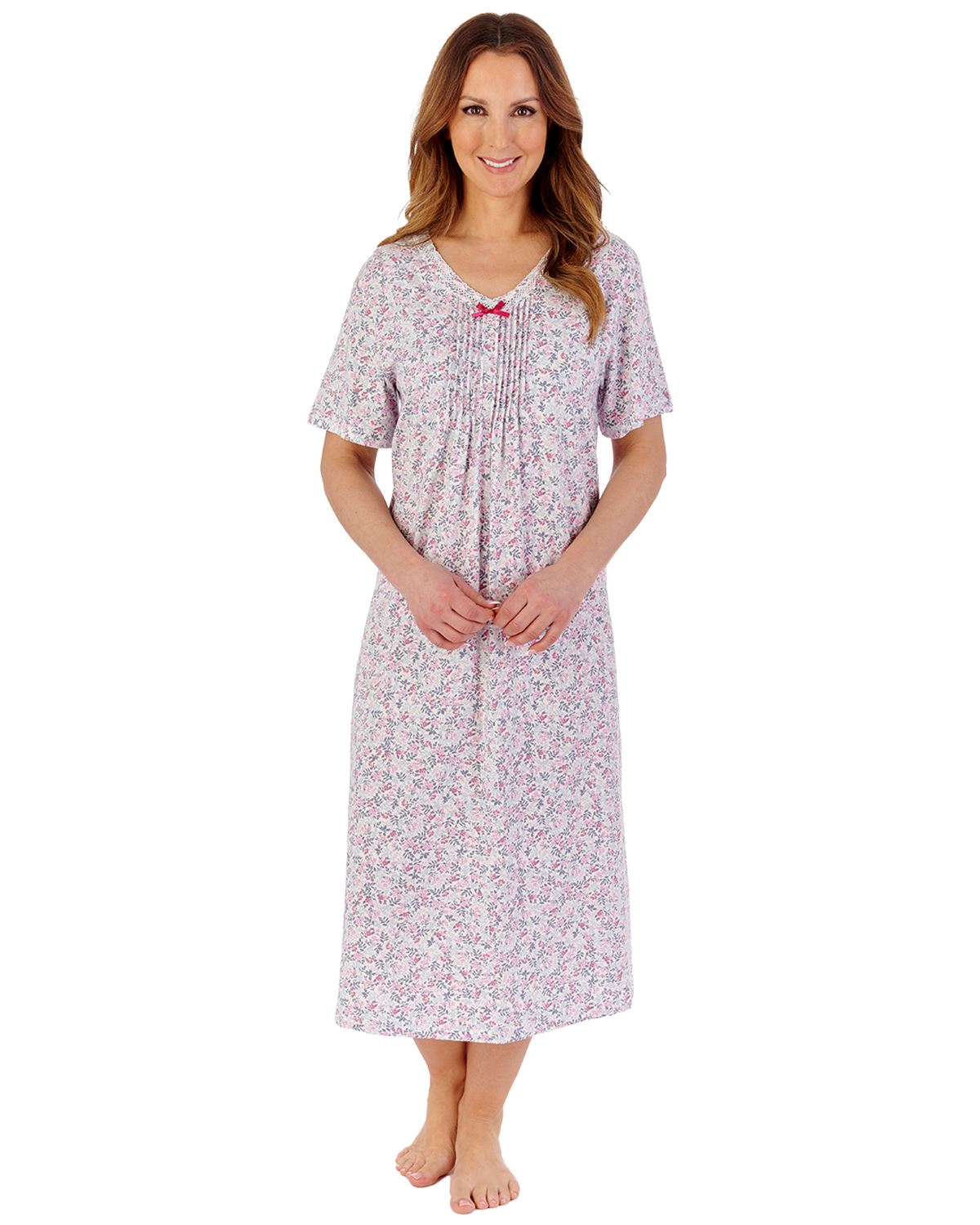 Slenderella Womens Multicoloured Floral 45" Short Sleeve Nightdress