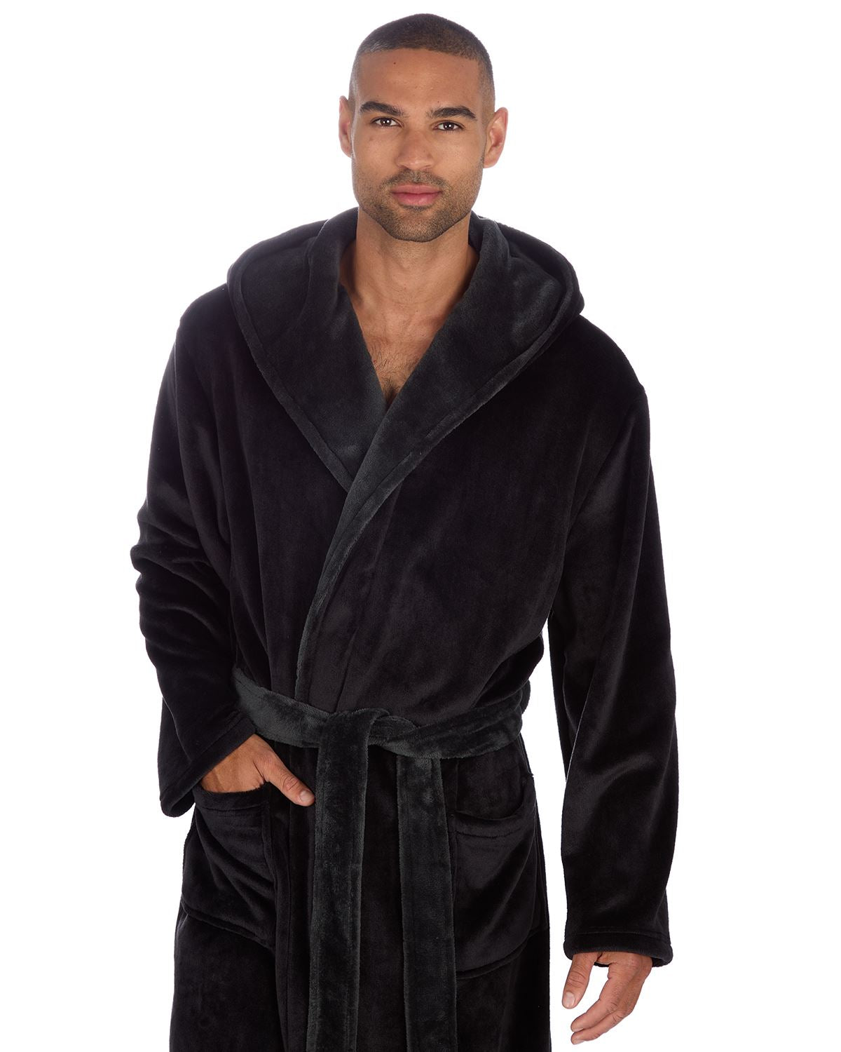 Huggable Mens Contrast Flannel Fleece Hooded Robe