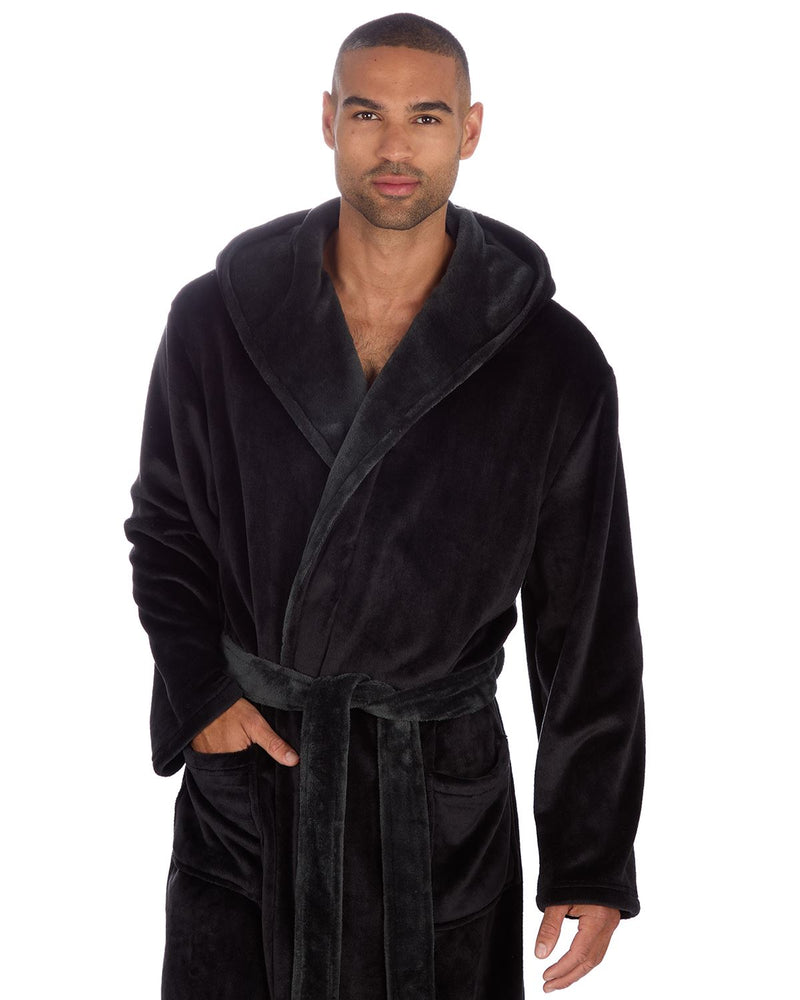 Huggable Mens Contrast Flannel Fleece Hooded Robe