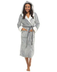 Womens Polished Fleece Sherpa Trim Dressing Gown