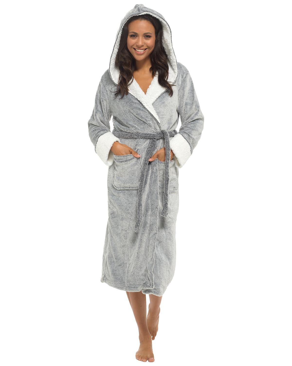 Womens Polished Fleece Sherpa Trim Dressing Gown