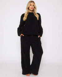 Loungeable Womens Borg Jumper & Wide Leg Lounge Set