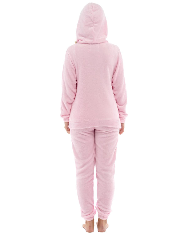 Womens Polished Fleece Slogan Hooded Pyjamas