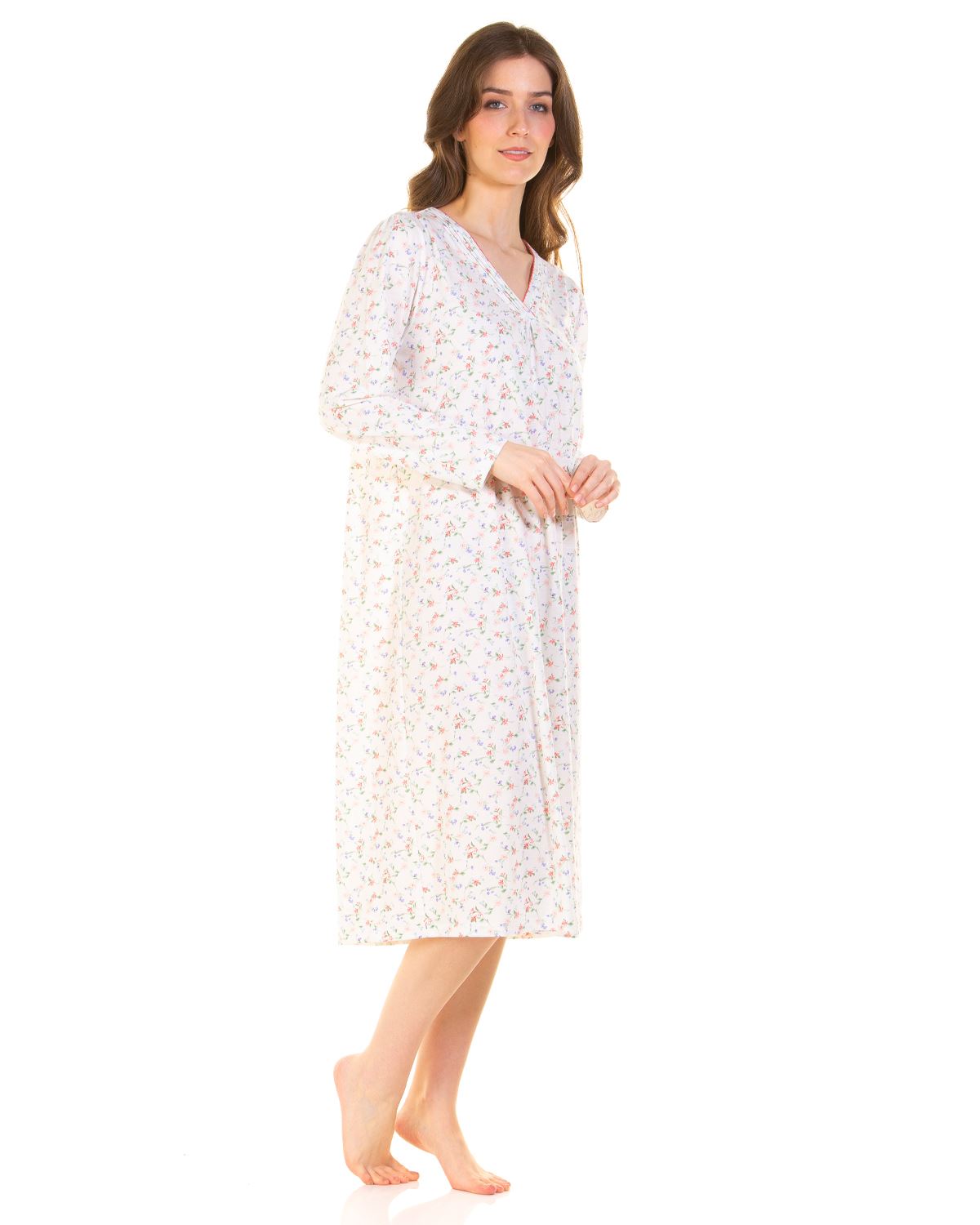 La Marquise Womens Pleated Susan Long Sleeve Nightie