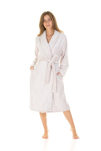 Ladies Super Soft Fleece Longpile Shawl Collar Wrap Dressing Gown Robe