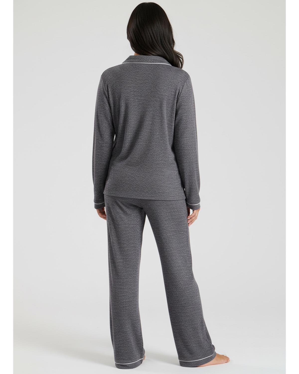 Loungeable Womens Marl Brushed Rib Buttoned Pyjamas
