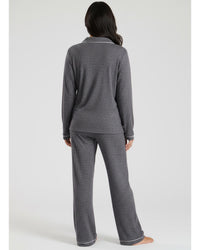 Loungeable Womens Marl Brushed Rib Buttoned Pyjamas