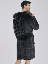 Loungeable Mens Black Check Fleece Dressing Gown