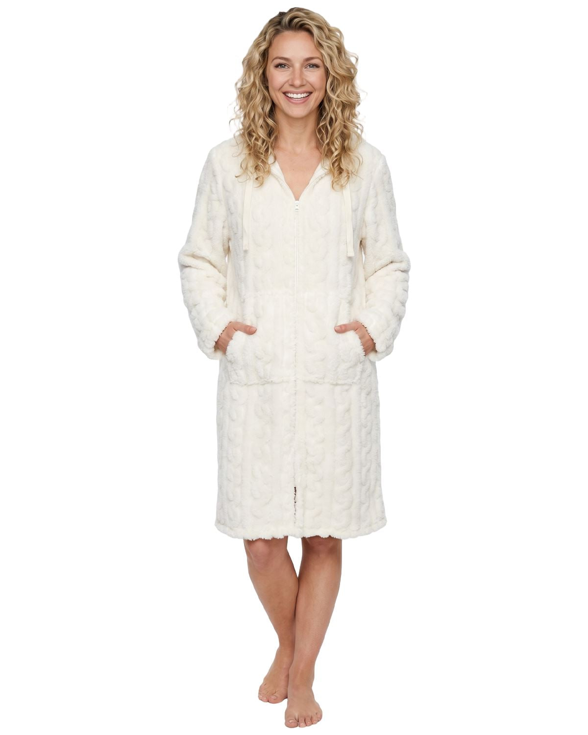 Indigo Sky Womens Cable Effect Fleece Zip Robe