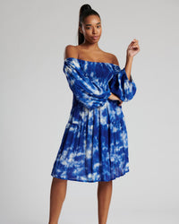 Pistachio Womens Bardot Blue Tie Dye Dress