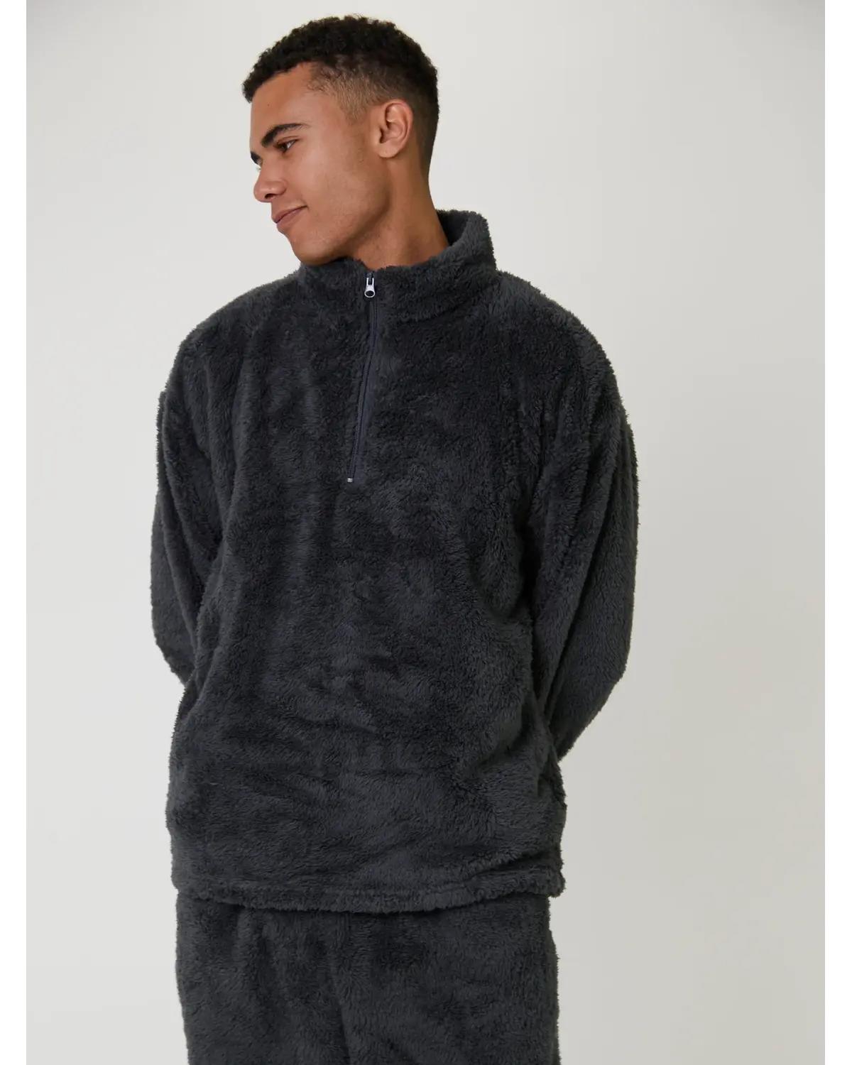 Loungeable Mens Sherpa Fleece 1/4 Zip Lounge Jumper