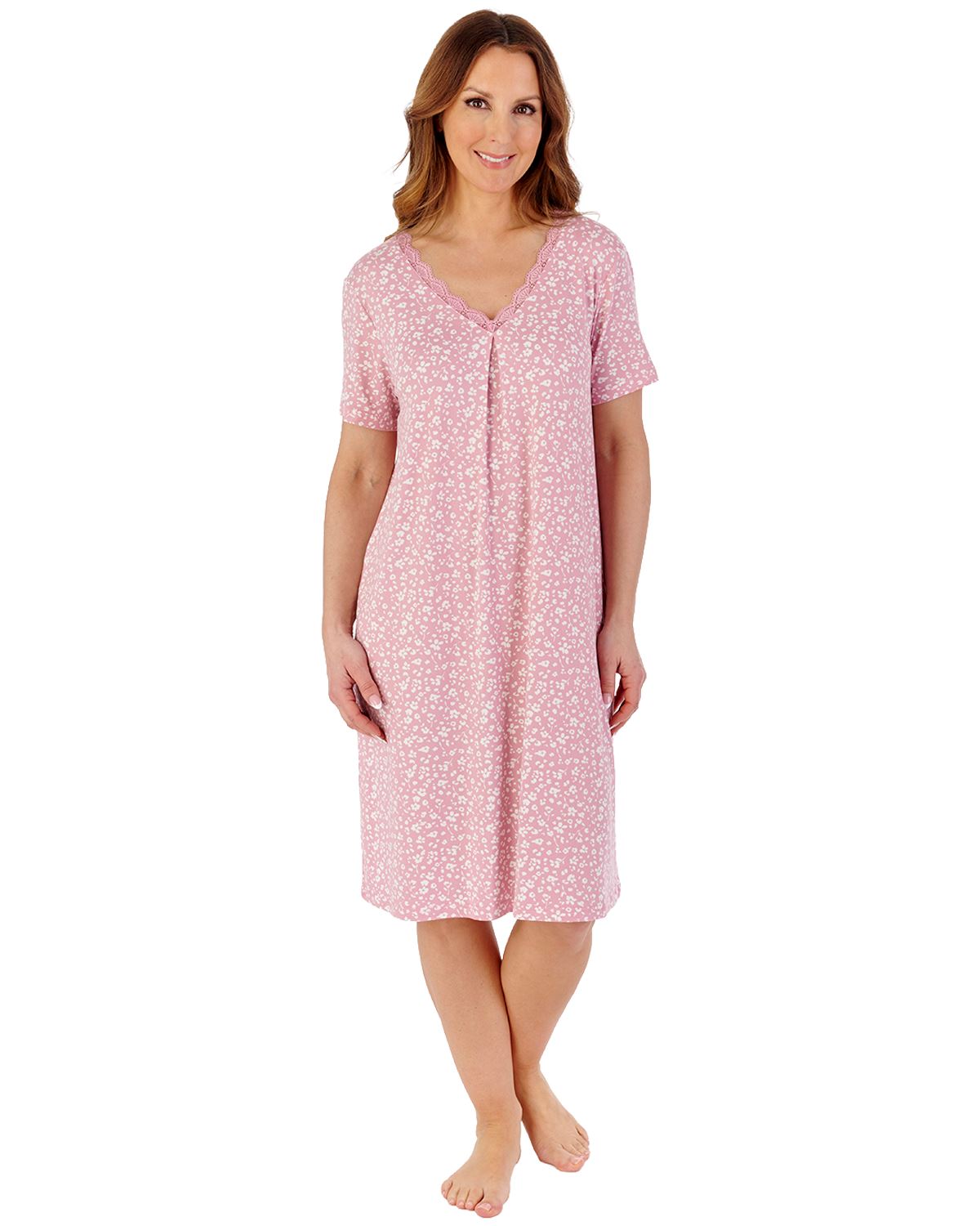 Slenderella Womens Gaspe 40" Supersoft Floral Short Sleeve Nightdress